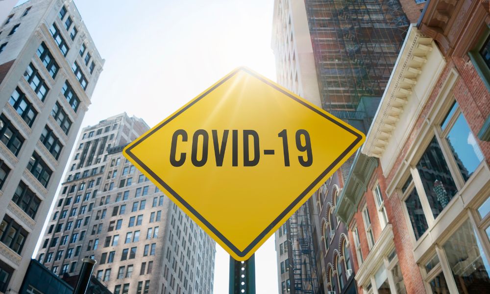 A covid-19 sign in a city