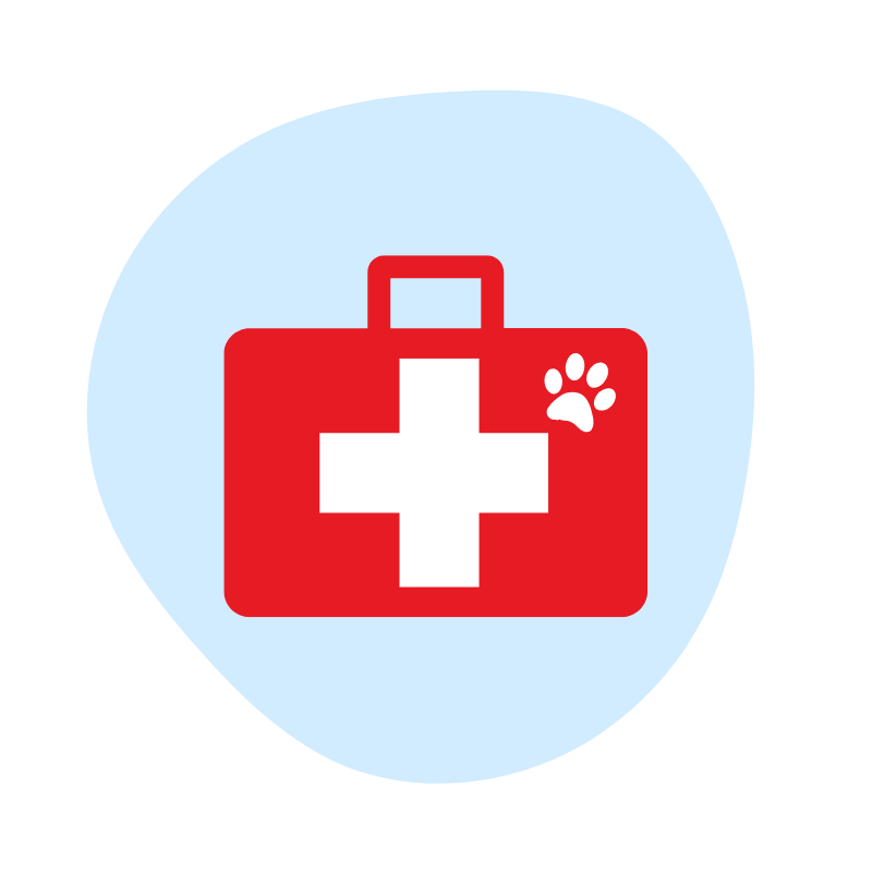 A graphic featuring a first aid box with a white paw print on it